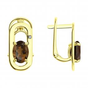 Серьги из лимонного золота SOKOLOV 72-00335-2 с бриллиантом и раухтопазом 72-00335-2 фото