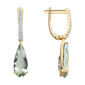 Золотые серьги SOKOLOV 72-00438 с празиолитом и бриллиантом выращенным 72-00438 фото