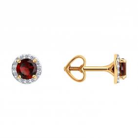 Золотые серьги SOKOLOV 72-00445 с бриллиантом и гранатом 72-00445 фото