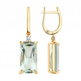 Золотые серьги SOKOLOV 72-00453 с празиолитом и бриллиантом выращенным 72-00453 фото