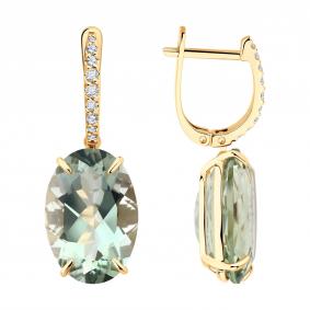 Золотые серьги SOKOLOV 72-00456 с празиолитом и бриллиантом выращенным 72-00456 фото