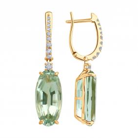 Золотые серьги SOKOLOV 72-00465 с празиолитом и бриллиантом выращенным 72-00465 фото