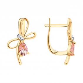 Золотые серьги SOKOLOV с ситаллом цвета Морганит и бриллиантом 72-00473 72-00473 фото