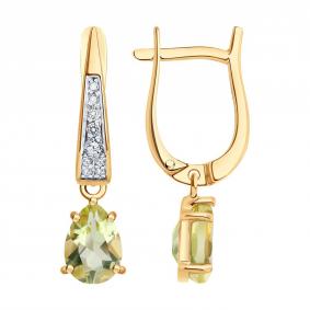 Золотые серьги SOKOLOV 72-00475 с бриллиантом и кварцем 72-00475 фото