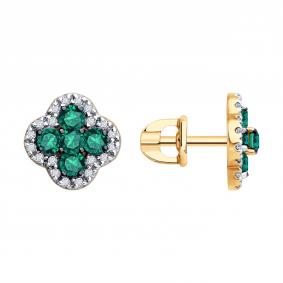 Золотые серьги SOKOLOV 72-00483 с бриллиантом и гидротермальным изумрудом 72-00483 фото