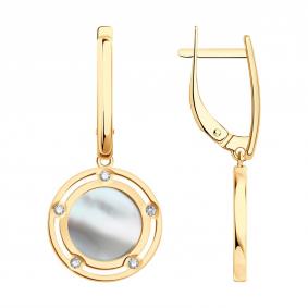 Золотые серьги SOKOLOV 72-00491 с бриллиантом и перламутром 72-00491 фото