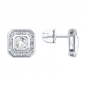 Серьги из белого золота SOKOLOV 72-00505-3 с бриллиантом и горным хрусталём 72-00505-3 фото