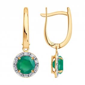 Золотые серьги SOKOLOV 72-00512 с бриллиантом и агатом 72-00512 фото