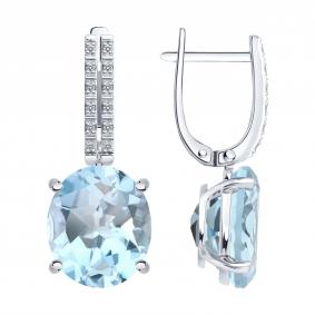 Серьги из белого золота SOKOLOV 72-00517-3 с топазом и бриллиантом 72-00517-3 фото