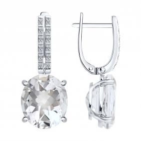 Серьги из белого золота SOKOLOV 72-00518-3 с бриллиантом и горным хрусталём 72-00518-3 фото