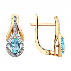 Золотые серьги SOKOLOV 72-00523 с топазом и бриллиантом 72-00523 фото