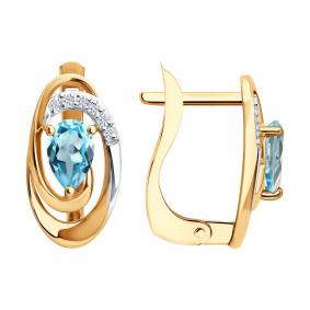 Золотые серьги SOKOLOV 72-00525 с топазом и бриллиантом 72-00525 фото