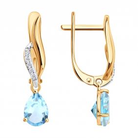 Золотые серьги SOKOLOV 72-00528 с топазом и бриллиантом 72-00528 фото