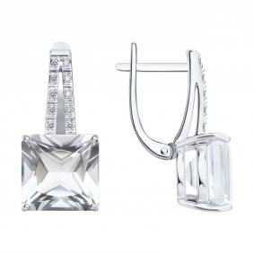 Серьги из белого золота SOKOLOV 72-00531-3 с бриллиантом и горным хрусталём 72-00531-3 фото