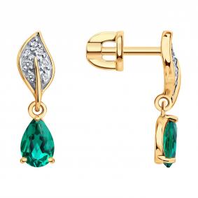Золотые серьги SOKOLOV 72-00545 с бриллиантом и гидротермальным изумрудом 72-00545 фото