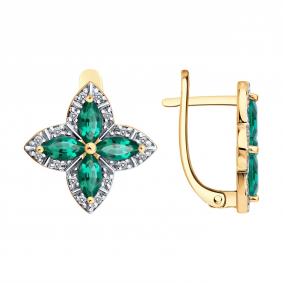Золотые серьги SOKOLOV 72-00547 с бриллиантом и гидротермальным изумрудом 72-00547 фото