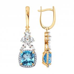 Золотые серьги SOKOLOV 72-00548 с топазом, бриллиантом и горным хрусталём 72-00548 фото