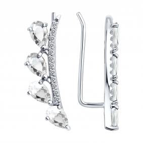Серьги из белого золота SOKOLOV 72-00549-3 с бриллиантом и горным хрусталём 72-00549-3 фото