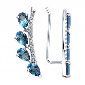 Серьги из белого золота SOKOLOV 72-00550-3 с бриллиантом и Лондон топазом 72-00550-3 фото