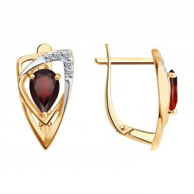 Золотые серьги SOKOLOV 72-00555 с бриллиантом и гранатом 72-00555 фото