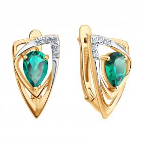Золотые серьги SOKOLOV 72-00556 с бриллиантом и гидротермальным изумрудом 72-00556 фото