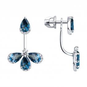 Серьги-трансформеры из белого золота SOKOLOV с бриллиантом, Лондон топазом и топазом 72-00559-3 72-00559-3 фото