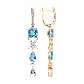 Золотые серьги SOKOLOV 72-00561 с бриллиантом и горным хрусталём 72-00561 фото