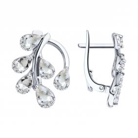 Золотые серьги SOKOLOV 72-00563-3 с бриллиантом и горным хрусталём 72-00563-3 фото