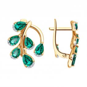 Золотые серьги SOKOLOV 72-00564 с бриллиантом и гидротермальным изумрудом 72-00564 фото
