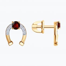 Золотые серьги SOKOLOV 72-00566 с бриллиантом и гранатом 72-00566 фото