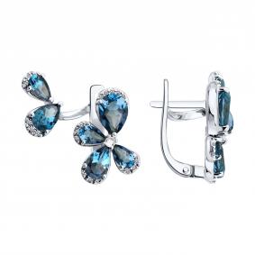 Серьги из белого золота SOKOLOV 72-00569-3 с топазом, бриллиантом и Лондон топазом 72-00569-3 фото