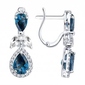 Серьги из белого золота SOKOLOV 72-00572-3 с бриллиантом, горным хрусталём и Лондон топазом 72-00572-3 фото