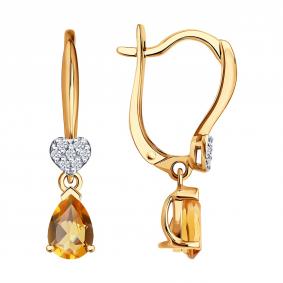 Золотые серьги SOKOLOV 72-00575 с бриллиантом и цитрином 72-00575 фото
