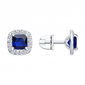 Серьги из белого золота SOKOLOV 72-00617-3 с бриллиантом и сапфировым корундом 72-00617-3 фото