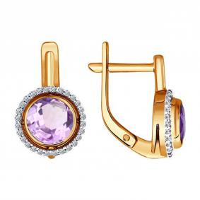 Золотые серьги SOKOLOV 722696 с фианитом и аметистом 722696 фото