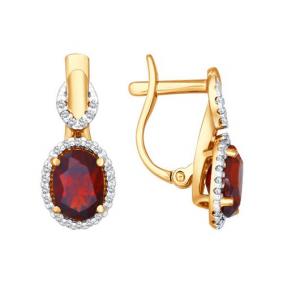 Золотые серьги SOKOLOV 723896 с фианитом и гранатом 723896 фото