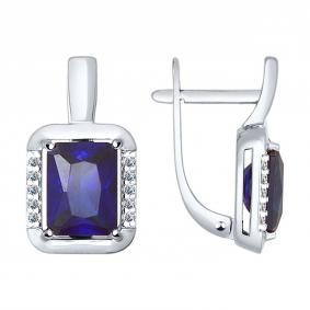 Серьги из белого золота SOKOLOV 724433-3 с фианитом и сапфировым корундом 724433-3 фото