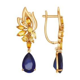 Золотые серьги SOKOLOV 724472 с цитрином и сапфировым корундом 724472 фото