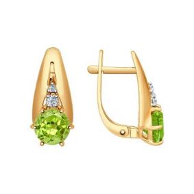 Золотые серьги SOKOLOV 724573 с фианитом и хризолитом 724573 фото