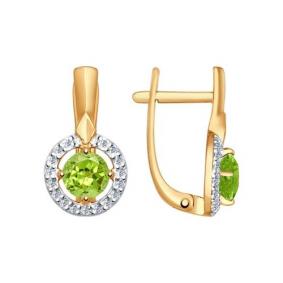 Золотые серьги SOKOLOV 724592 с фианитом и хризолитом 724592 фото