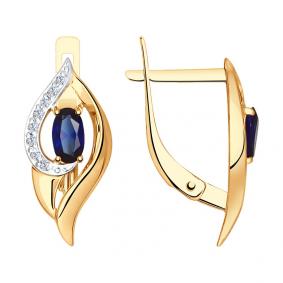 Золотые серьги SOKOLOV 72478 с фианитом и сапфировым корундом 72478 фото