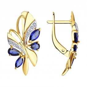 Серьги из лимонного золота SOKOLOV 724992-2 с фианитом и сапфировым корундом 724992-2 фото