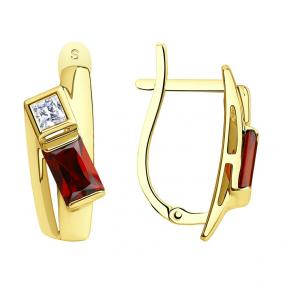 Золотые серьги SOKOLOV 725372-2 с фианитом и гранатом 725372-2 фото