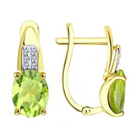 Серьги из лимонного золота SOKOLOV 725387-2 с фианитом и хризолитом 725387-2 фото