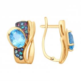 Золотые серьги SOKOLOV 725506 с топазом, фианитом и Swarovski 725506 фото