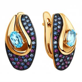Золотые серьги SOKOLOV 725521 с топазом, фианитом и Swarovski 725521 фото