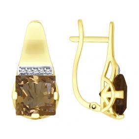 Серьги из лимонного золота SOKOLOV 725539-2 с фианитом и раухтопазом 725539-2 фото