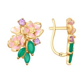 Золотые серьги SOKOLOV 725642 с аметистом, агатом, эмалью и миксом камней 725642 фото