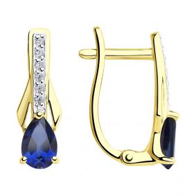 Серьги из лимонного золота SOKOLOV 725957-2 с фианитом и сапфировым корундом 725957-2 фото