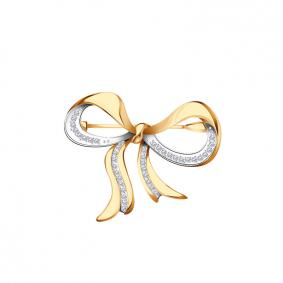 Золотая брошь AQUAMARINE 72611А с фианитом 72611А фото